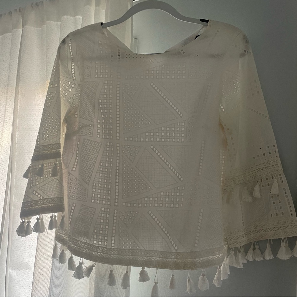 White Boho Fringe Blouse